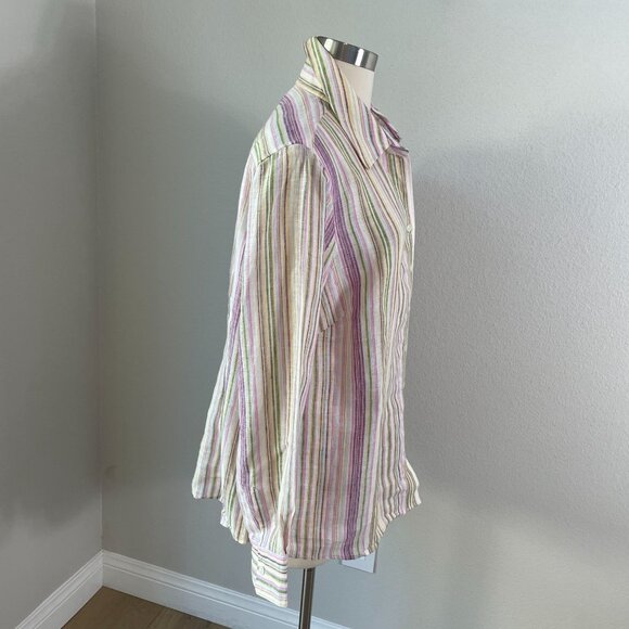 Coldwater Creek Womens Plus 1X Striped Button Up Shirt Linen Blend Long Sleeve - Picture 3 of 11